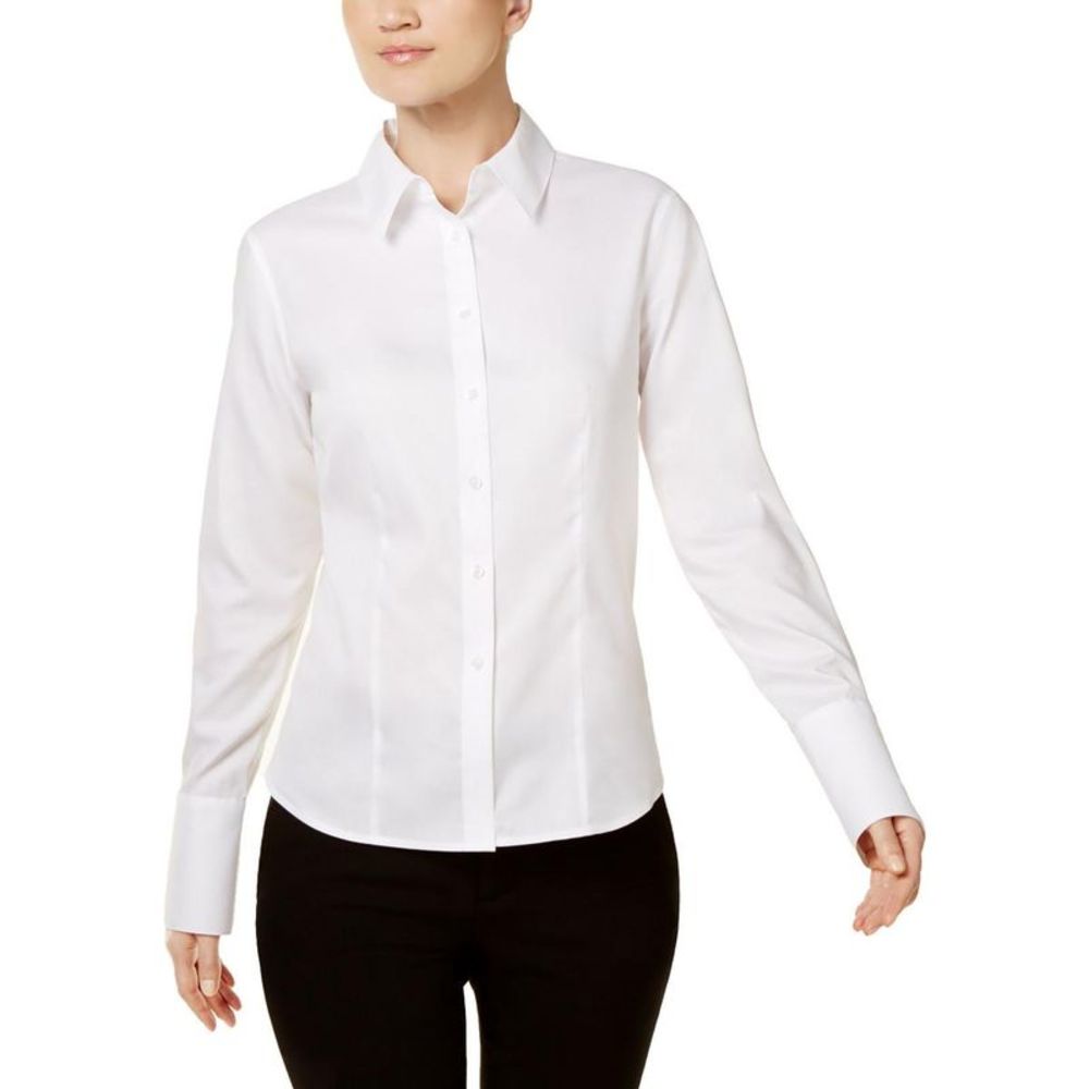 Calvin Klein Womens White Cotton Office Tee Button-Down Top Shirt Imperfections